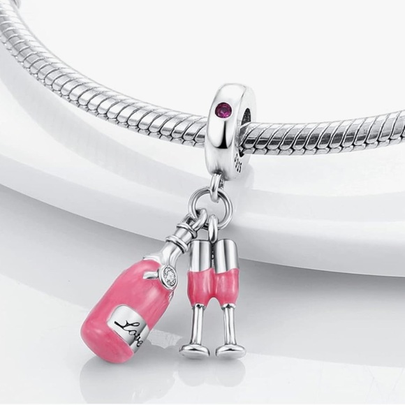So cute Pink Champagne silver charm for your Pandora bracelet - Picture 2 of 3